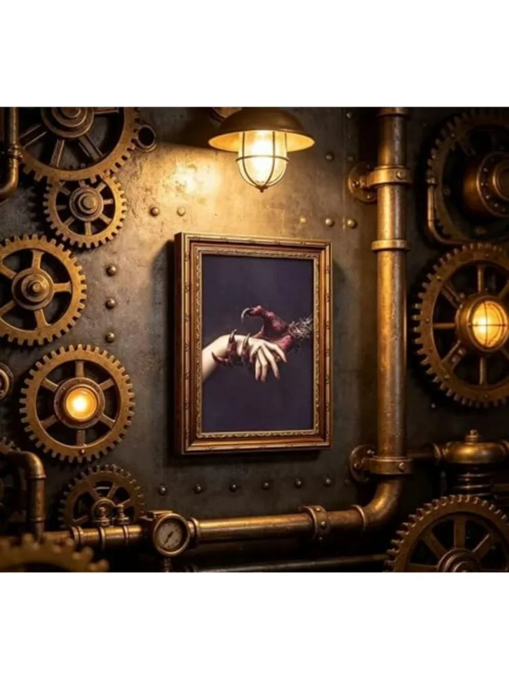 Gothic Vintage Gold Framed Wall Art, Dark Academia Canvas Print, Spooky Decor
